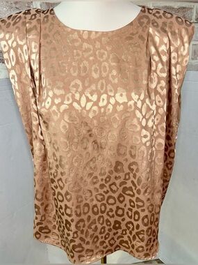 Entro Metallic Monochromatic Blush Leopard Print Shoulder Pad Blouse sz Medium